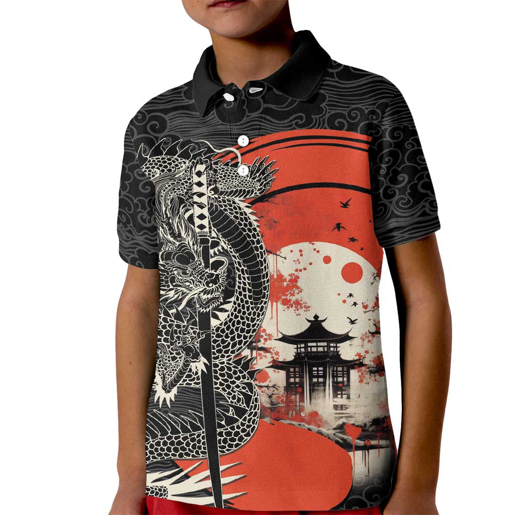 Japanese Dragon Katana Enso Kid Polo Shirt Japan Pagoda Seamless Cloud - Wonder Print Shop