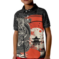 Japanese Dragon Katana Enso Kid Polo Shirt Japan Pagoda Seamless Cloud - Wonder Print Shop