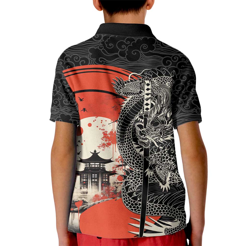 Japanese Dragon Katana Enso Kid Polo Shirt Japan Pagoda Seamless Cloud - Wonder Print Shop