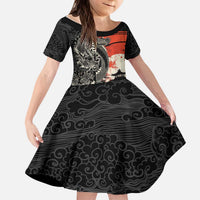 Japanese Dragon Katana Enso Kid Short Sleeve Dress Japan Pagoda Seamless Cloud - Wonder Print Shop