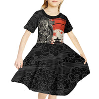 Japanese Dragon Katana Enso Kid Short Sleeve Dress Japan Pagoda Seamless Cloud - Wonder Print Shop