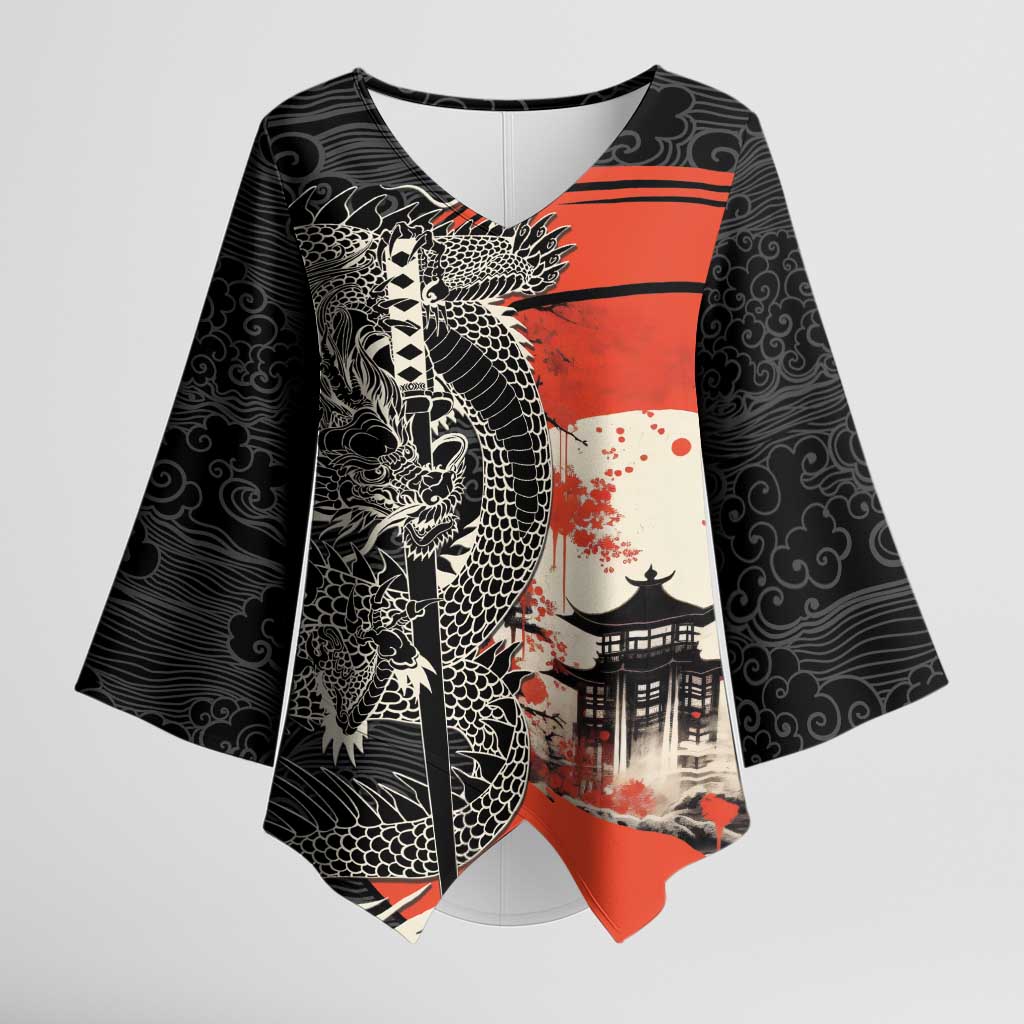 Japanese Dragon Katana Enso Kimono Sleeve Blouse Japan Pagoda Seamless Cloud - Wonder Print Shop