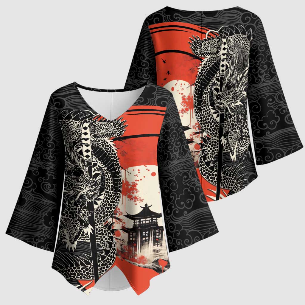 Japanese Dragon Katana Enso Kimono Sleeve Blouse Japan Pagoda Seamless Cloud - Wonder Print Shop