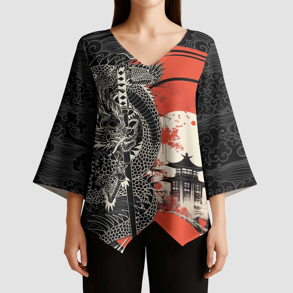 Japanese Dragon Katana Enso Kimono Sleeve Blouse Japan Pagoda Seamless Cloud - Wonder Print Shop