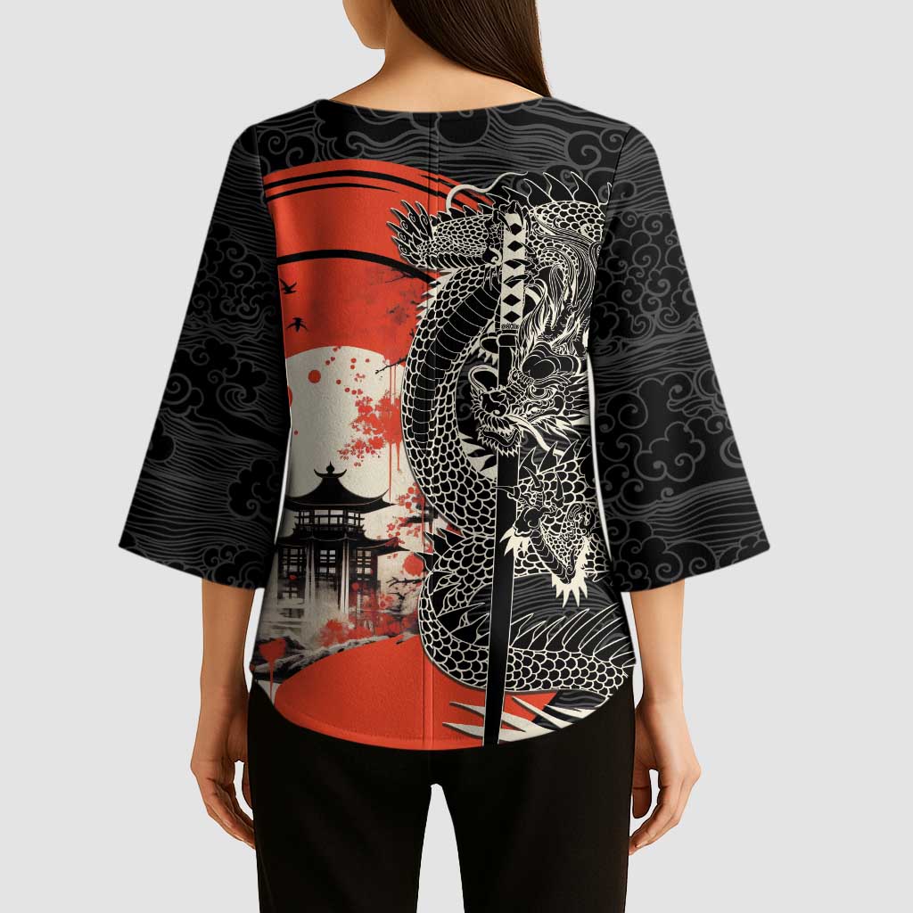 Japanese Dragon Katana Enso Kimono Sleeve Blouse Japan Pagoda Seamless Cloud - Wonder Print Shop