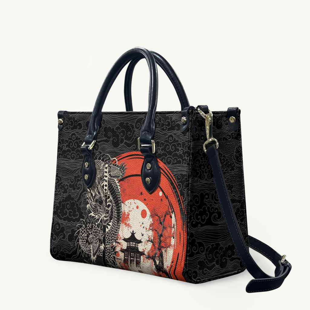 Japanese Dragon Katana Enso Leather Bag Japan Pagoda Seamless Cloud - Wonder Print Shop