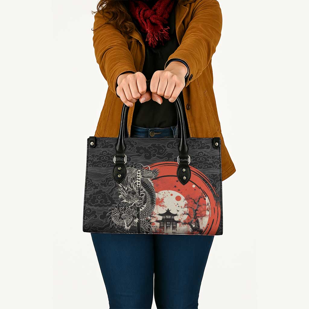 Japanese Dragon Katana Enso Leather Bag Japan Pagoda Seamless Cloud - Wonder Print Shop