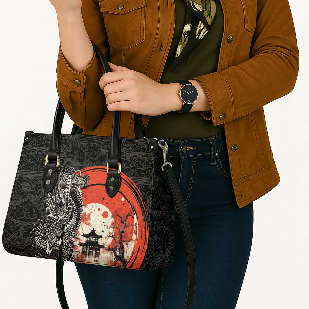 Japanese Dragon Katana Enso Leather Bag Japan Pagoda Seamless Cloud - Wonder Print Shop