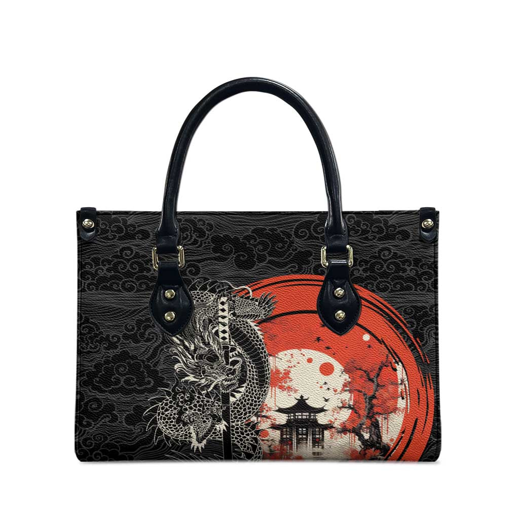 Japanese Dragon Katana Enso Leather Bag Japan Pagoda Seamless Cloud - Wonder Print Shop