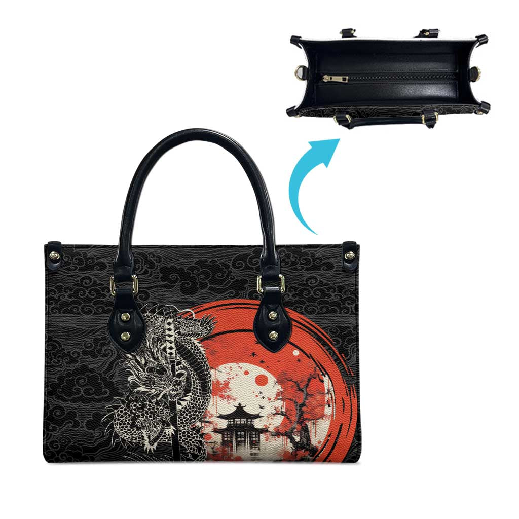 Japanese Dragon Katana Enso Leather Bag Japan Pagoda Seamless Cloud - Wonder Print Shop