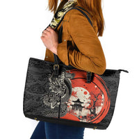 Japanese Dragon Katana Enso Leather Tote Bag Japan Pagoda Seamless Cloud - undefined