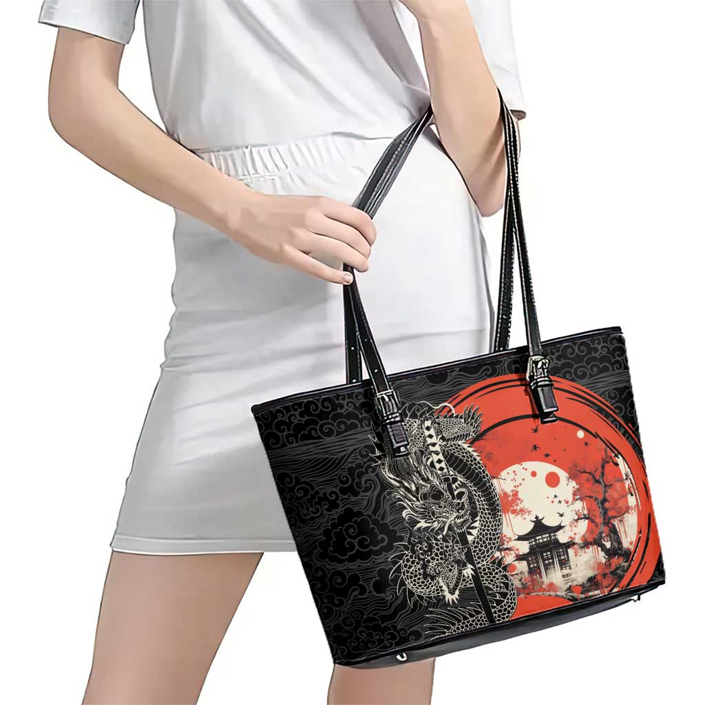 Japanese Dragon Katana Enso Leather Tote Bag Japan Pagoda Seamless Cloud - undefined