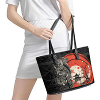 Japanese Dragon Katana Enso Leather Tote Bag Japan Pagoda Seamless Cloud - undefined
