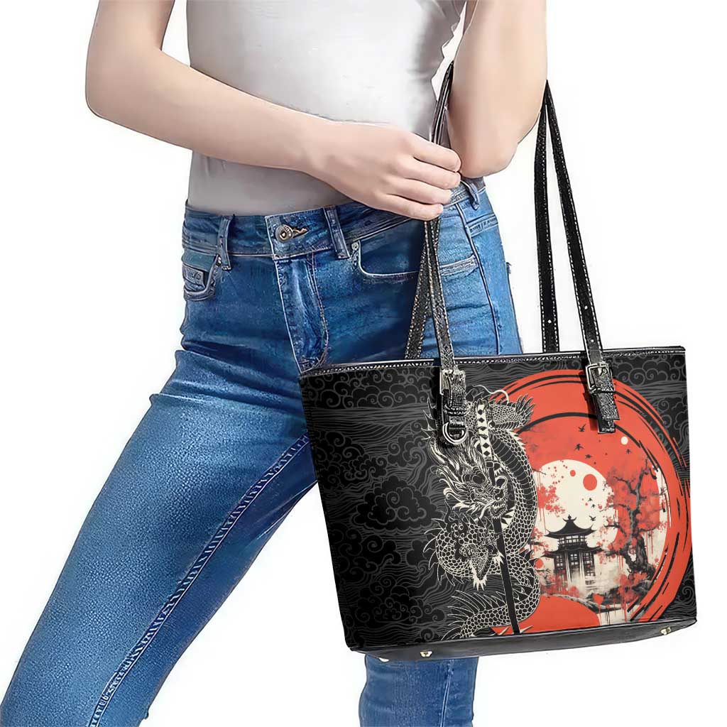 Japanese Dragon Katana Enso Leather Tote Bag Japan Pagoda Seamless Cloud - undefined