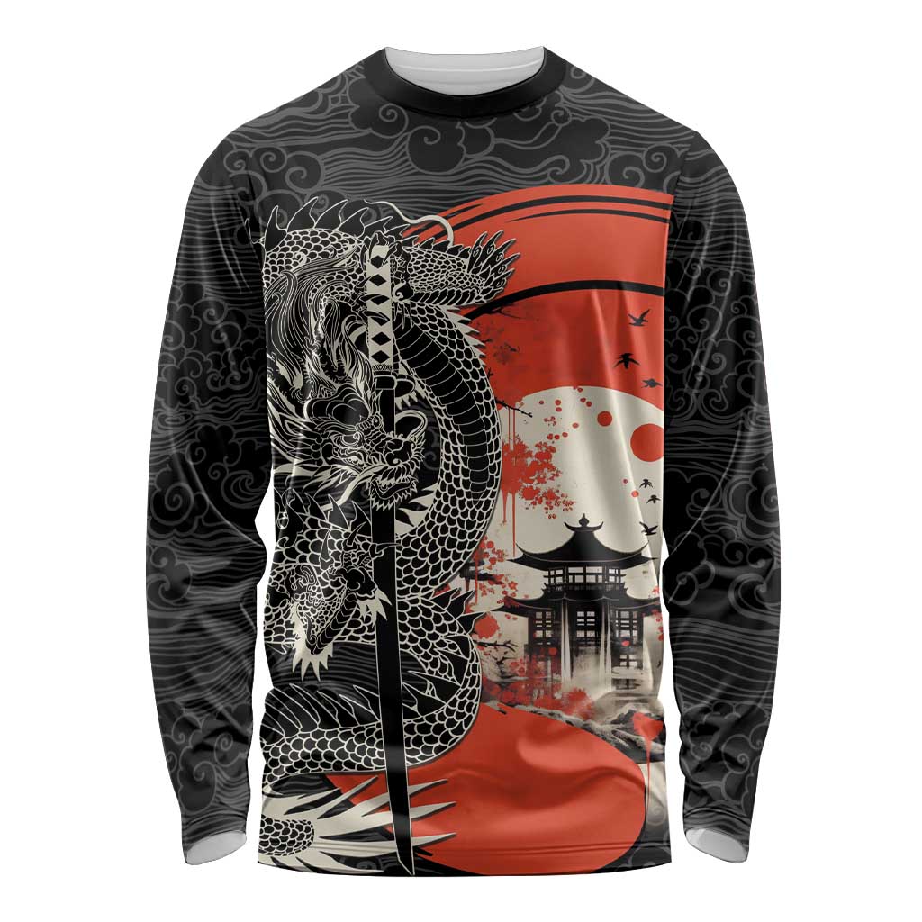 Japanese Dragon Katana Enso Long Sleeve Shirt Japan Pagoda Seamless Cloud - Wonder Print Shop