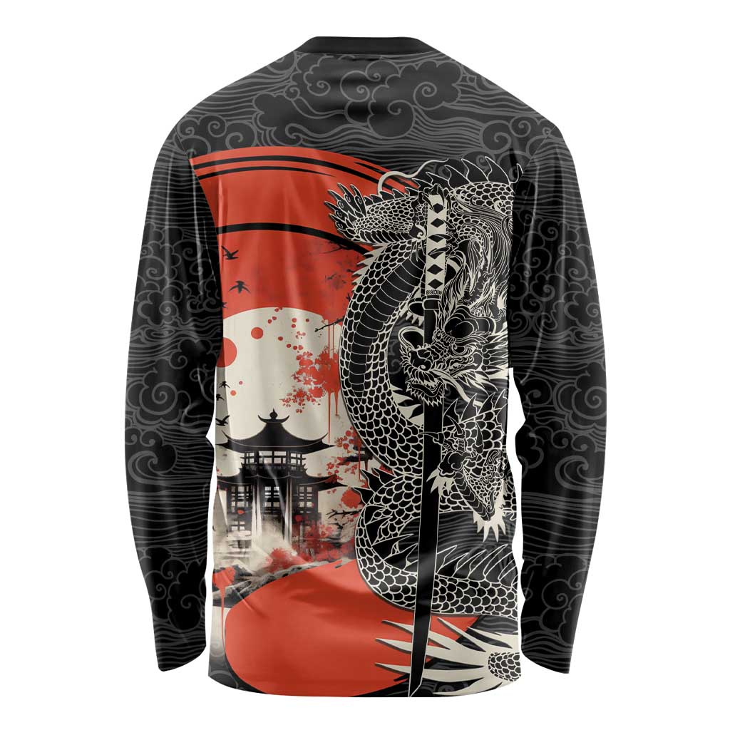 Japanese Dragon Katana Enso Long Sleeve Shirt Japan Pagoda Seamless Cloud - Wonder Print Shop