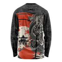 Japanese Dragon Katana Enso Long Sleeve Shirt Japan Pagoda Seamless Cloud - Wonder Print Shop