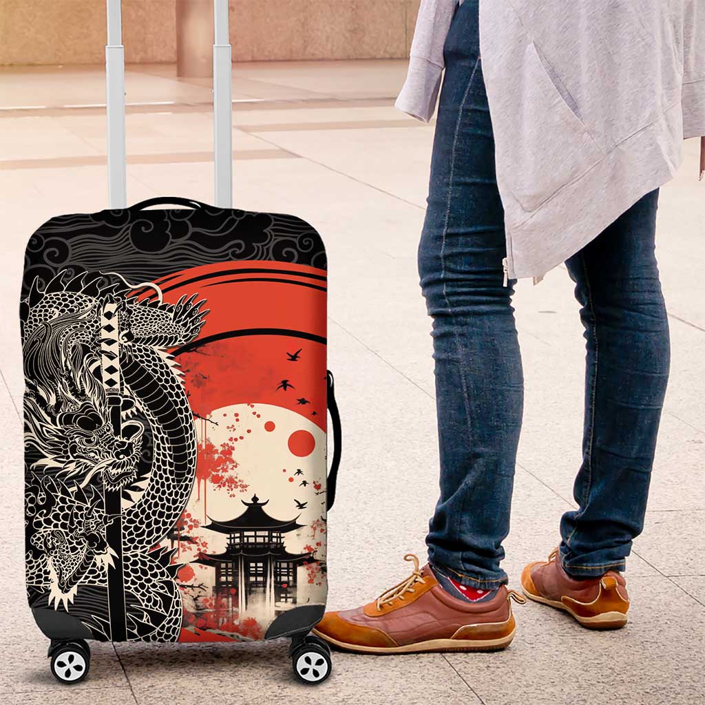 Japanese Dragon Katana Enso Luggage Cover Japan Pagoda Seamless Cloud - Wonder Print Shop