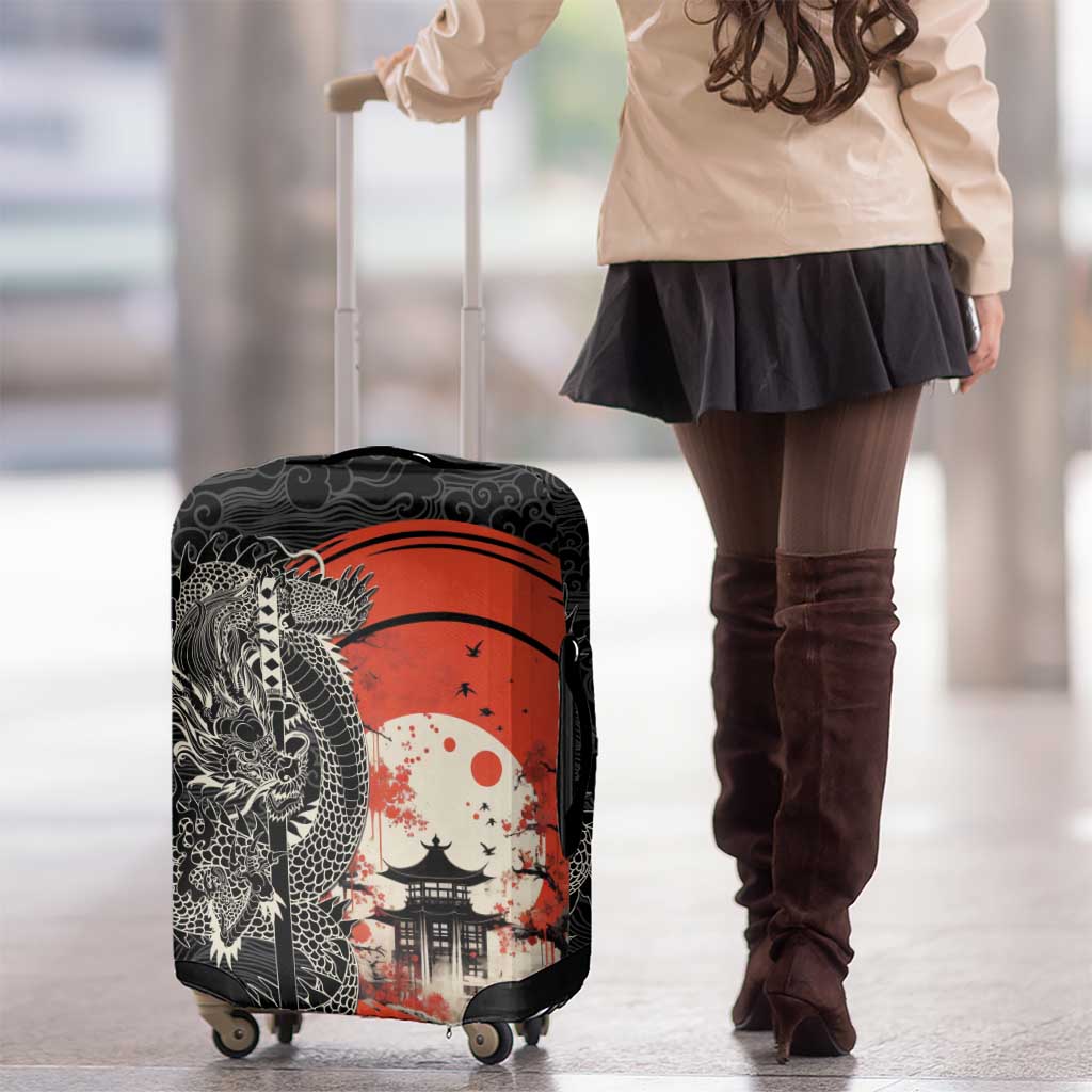 Japanese Dragon Katana Enso Luggage Cover Japan Pagoda Seamless Cloud - Wonder Print Shop