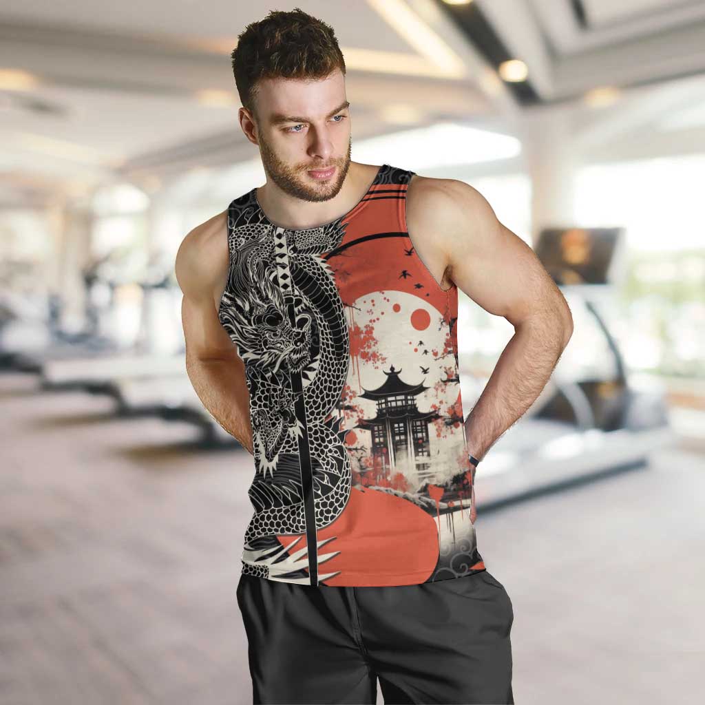 Japanese Dragon Katana Enso Men Tank Top Japan Pagoda Seamless Cloud - Wonder Print Shop