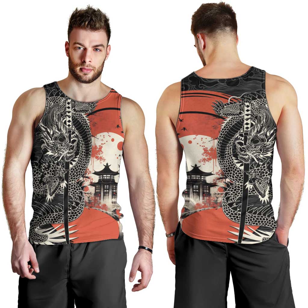 Japanese Dragon Katana Enso Men Tank Top Japan Pagoda Seamless Cloud - Wonder Print Shop