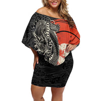 Japanese Dragon Katana Enso Off Shoulder Short Dress Japan Pagoda Seamless Cloud - Wonder Print Shop