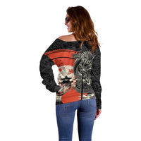 Japanese Dragon Katana Enso Off Shoulder Sweater Japan Pagoda Seamless Cloud - Wonder Print Shop