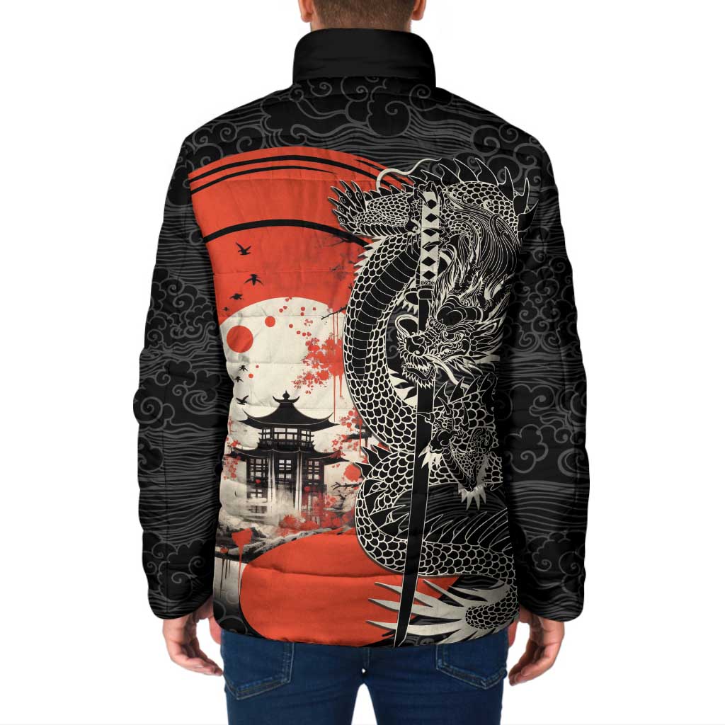 Japanese Dragon Katana Enso Padded Jacket Japan Pagoda Seamless Cloud - Wonder Print Shop