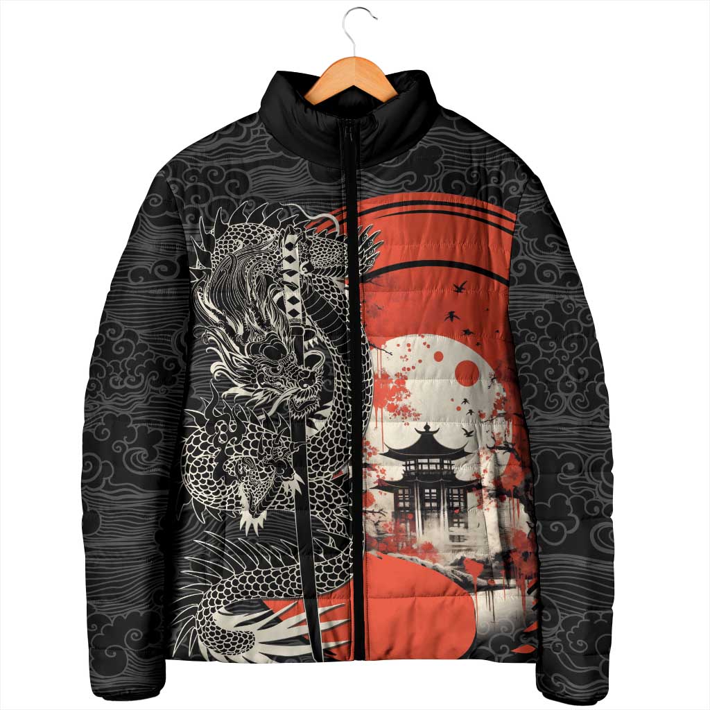 Japanese Dragon Katana Enso Padded Jacket Japan Pagoda Seamless Cloud - Wonder Print Shop
