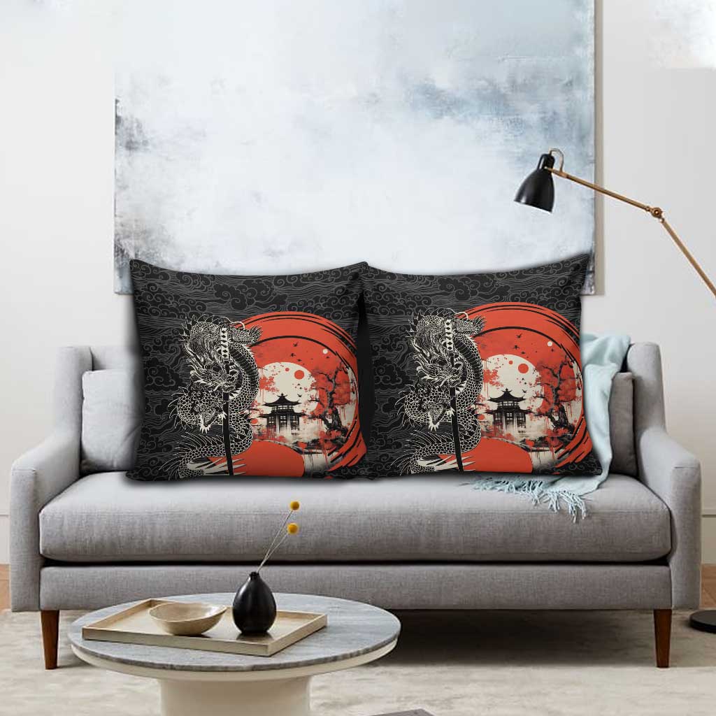 Japanese Dragon Katana Enso Pillow Cover Japan Pagoda Seamless Cloud - Wonder Print Shop
