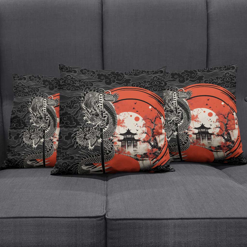 Japanese Dragon Katana Enso Pillow Cover Japan Pagoda Seamless Cloud - Wonder Print Shop