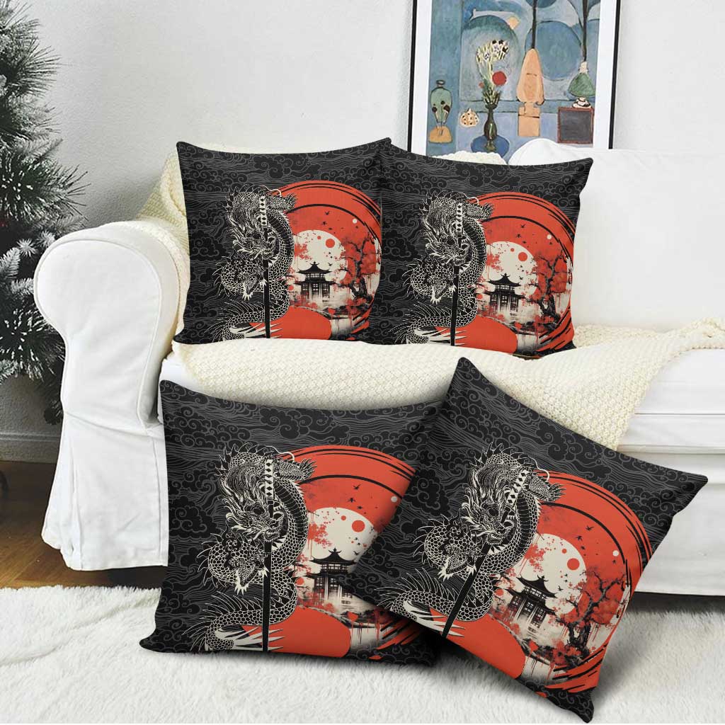 Japanese Dragon Katana Enso Pillow Cover Japan Pagoda Seamless Cloud - Wonder Print Shop