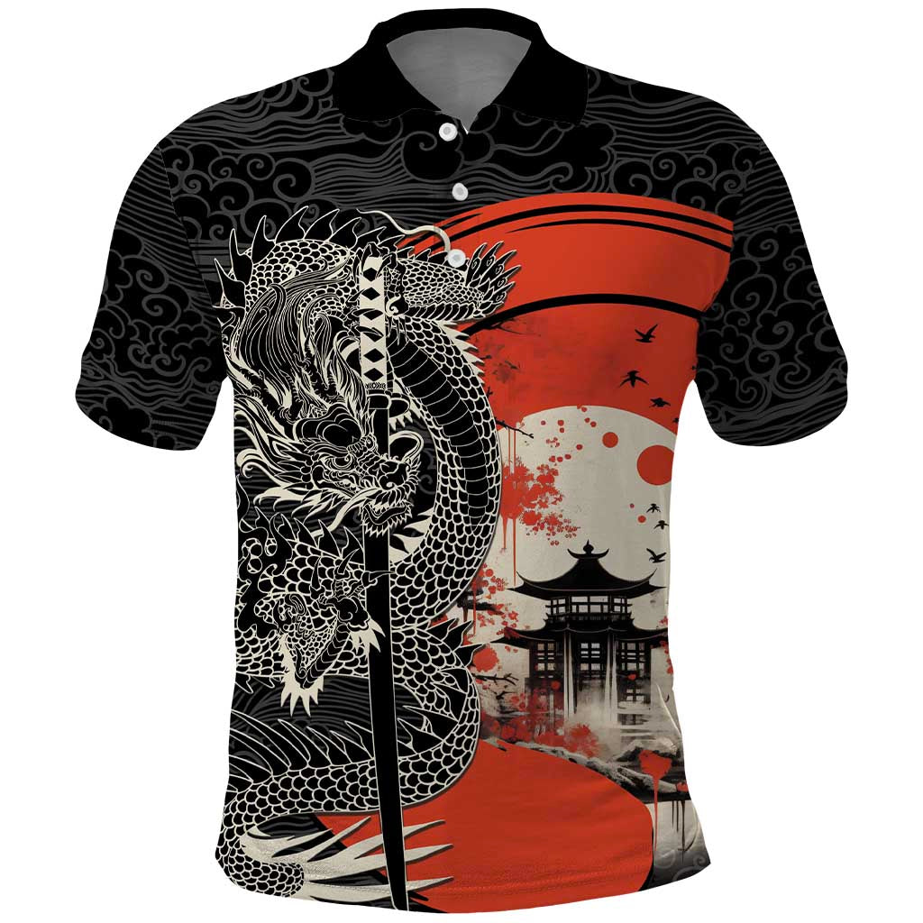 Japanese Dragon Katana Enso Polo Shirt Japan Pagoda Seamless Cloud - Wonder Print Shop
