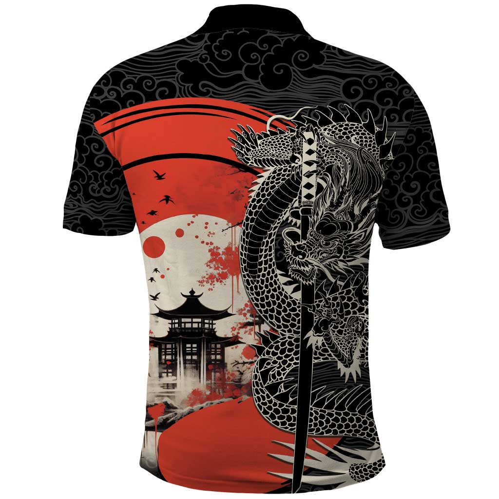 Japanese Dragon Katana Enso Polo Shirt Japan Pagoda Seamless Cloud - Wonder Print Shop