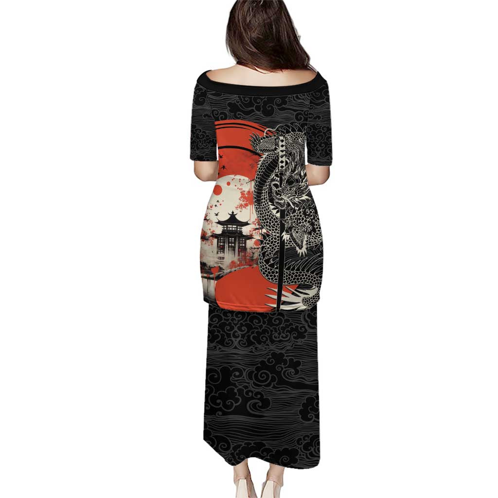 Japanese Dragon Katana Enso Puletasi Japan Pagoda Seamless Cloud - Wonder Print Shop