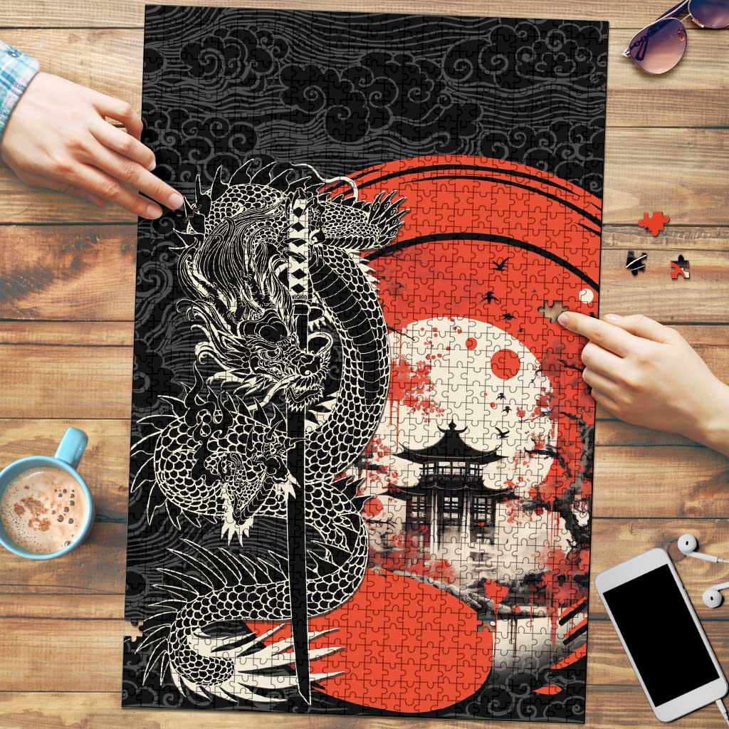 Japanese Dragon Katana Enso Puzzle Japan Pagoda Seamless Cloud - Wonder Print Shop