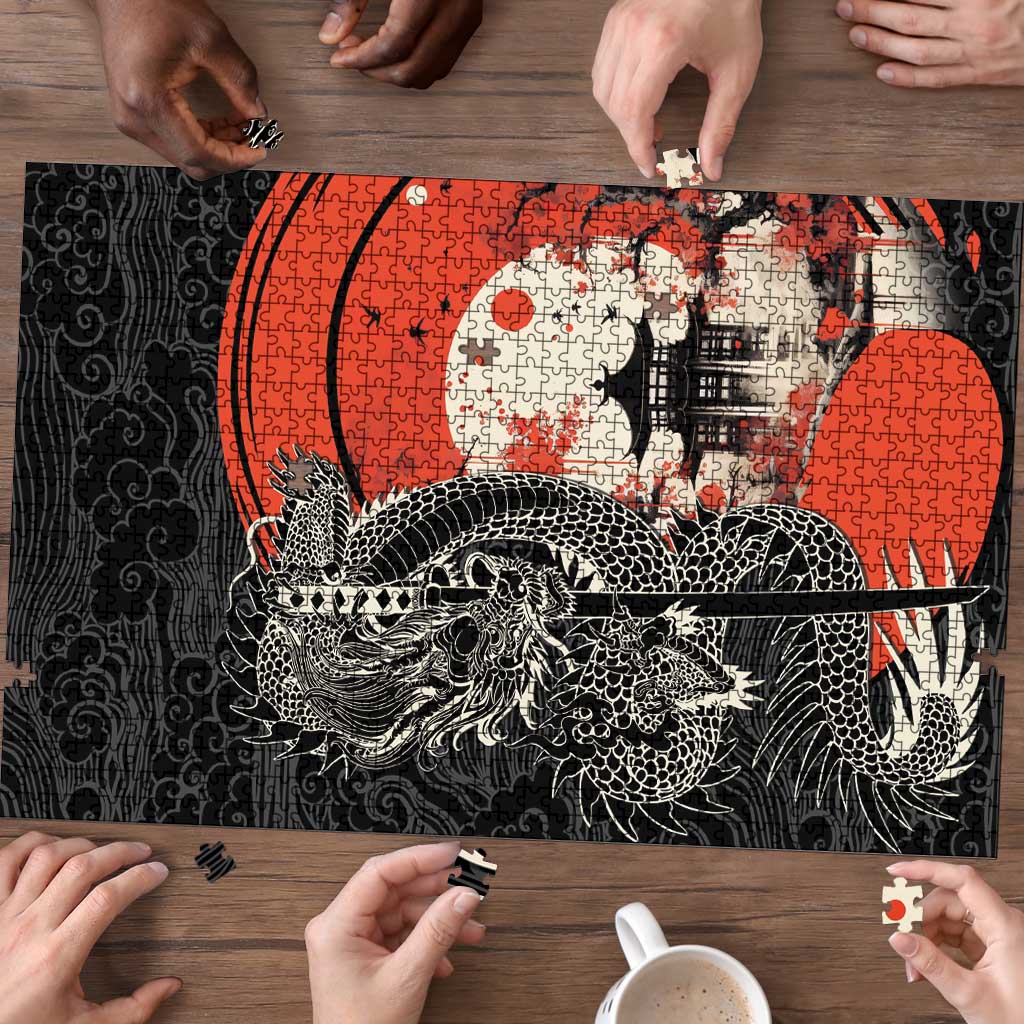 Japanese Dragon Katana Enso Puzzle Japan Pagoda Seamless Cloud - Wonder Print Shop