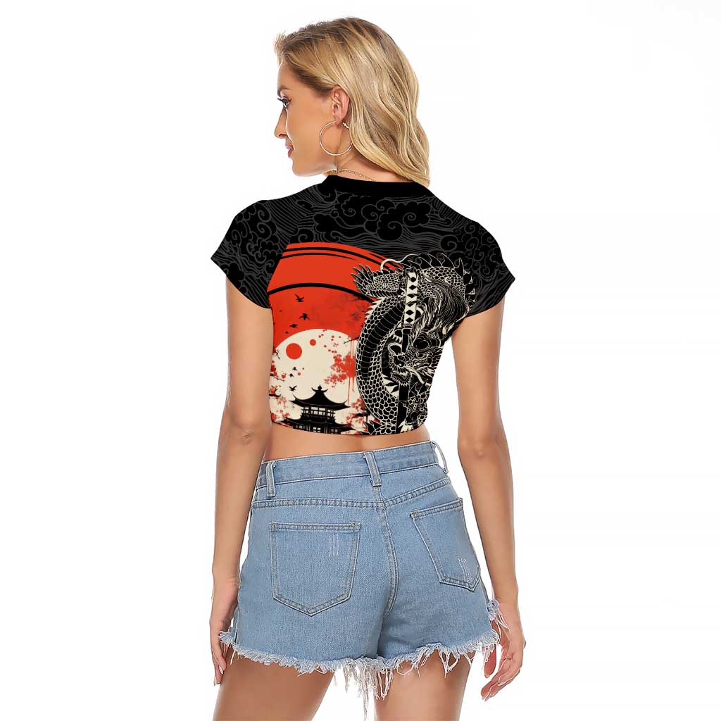 Japanese Dragon Katana Enso Raglan Cropped T Shirt Japan Pagoda Seamless Cloud - Wonder Print Shop