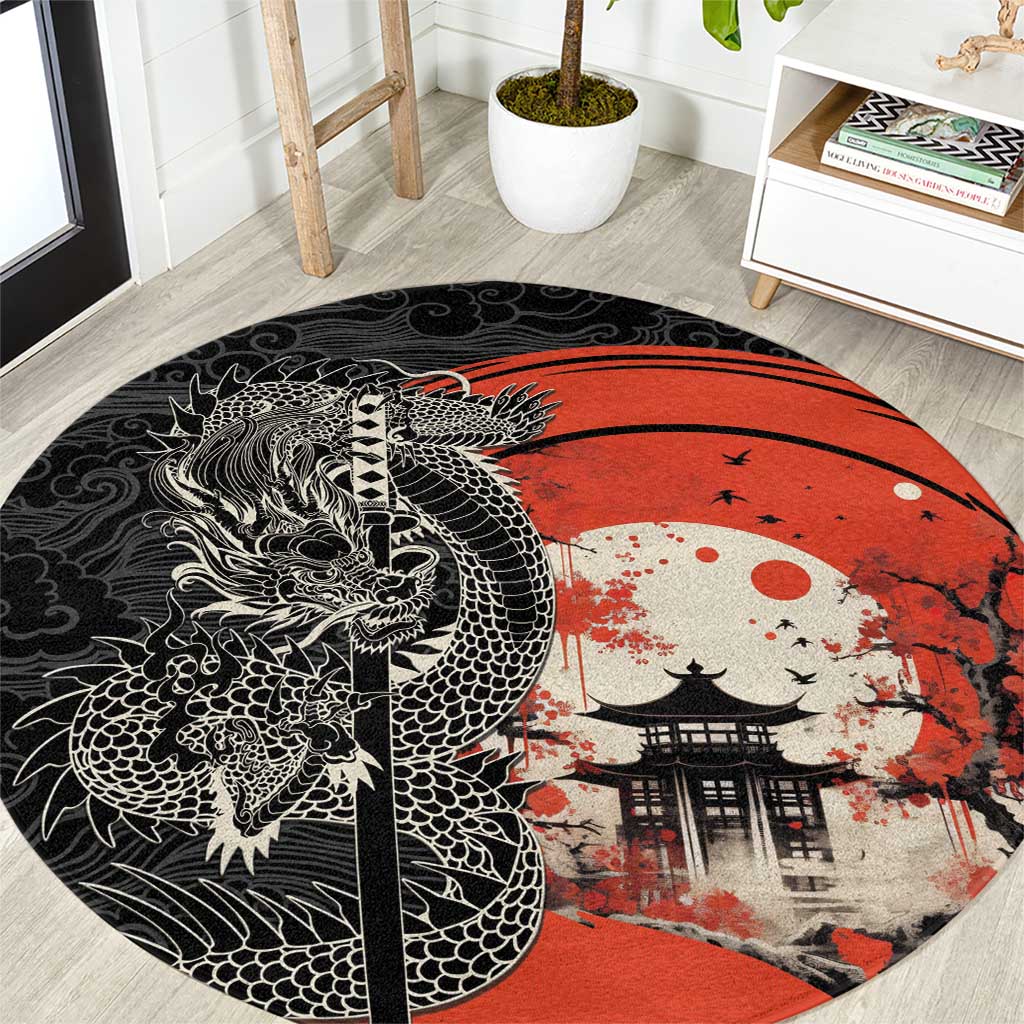 Japanese Dragon Katana Enso Round Carpet Japan Pagoda Seamless Cloud - Wonder Print Shop