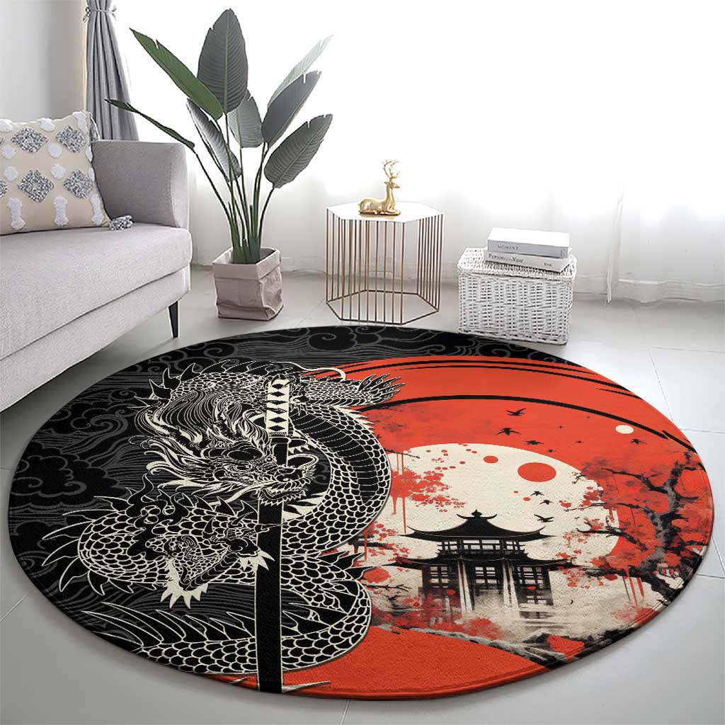 Japanese Dragon Katana Enso Round Carpet Japan Pagoda Seamless Cloud - Wonder Print Shop