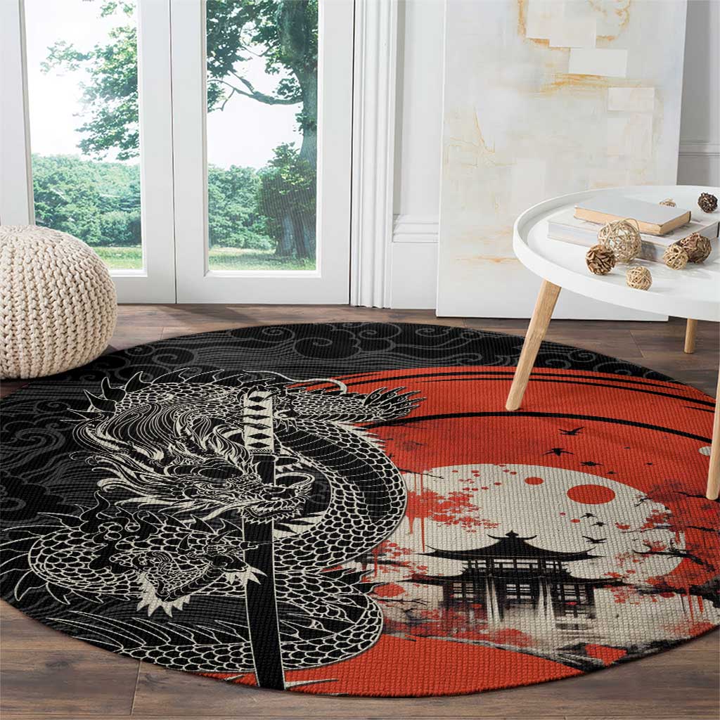 Japanese Dragon Katana Enso Round Carpet Japan Pagoda Seamless Cloud - Wonder Print Shop