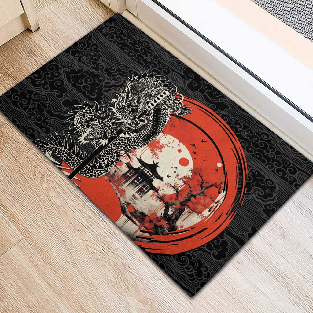 Japanese Dragon Katana Enso Rubber Doormat Japan Pagoda Seamless Cloud - undefined