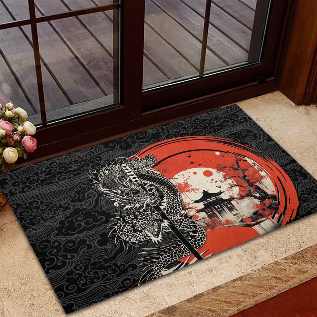 Japanese Dragon Katana Enso Rubber Doormat Japan Pagoda Seamless Cloud - undefined