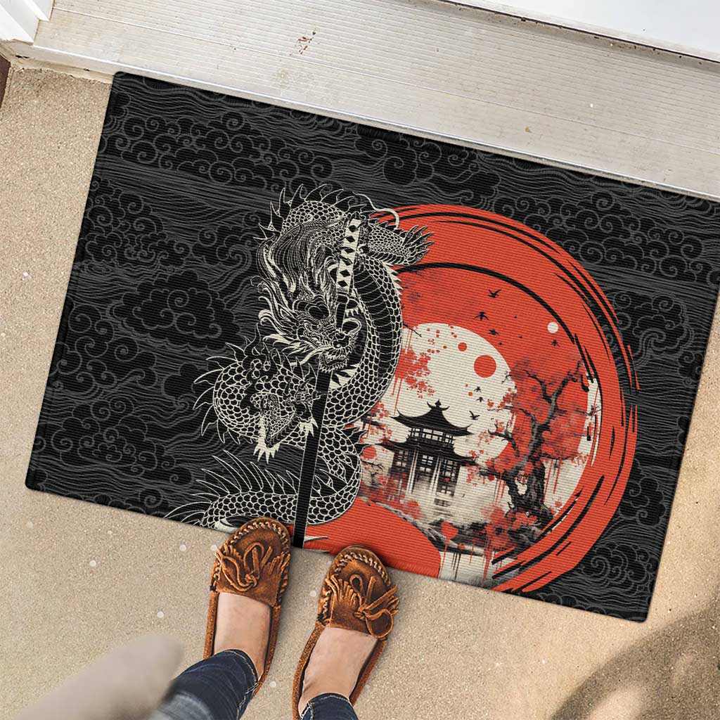 Japanese Dragon Katana Enso Rubber Doormat Japan Pagoda Seamless Cloud - undefined