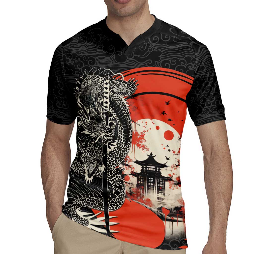 Japanese Dragon Katana Enso Rugby Jersey Japan Pagoda Seamless Cloud - Wonder Print Shop