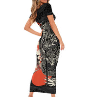 Japanese Dragon Katana Enso Short Sleeve Bodycon Dress Japan Pagoda Seamless Cloud - Wonder Print Shop