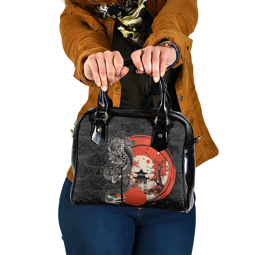 Japanese Dragon Katana Enso Shoulder Handbag Japan Pagoda Seamless Cloud - Wonder Print Shop