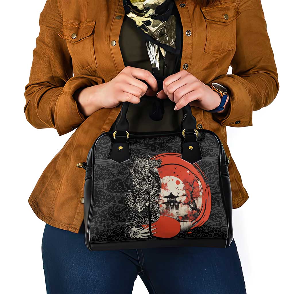 Japanese Dragon Katana Enso Shoulder Handbag Japan Pagoda Seamless Cloud - Wonder Print Shop