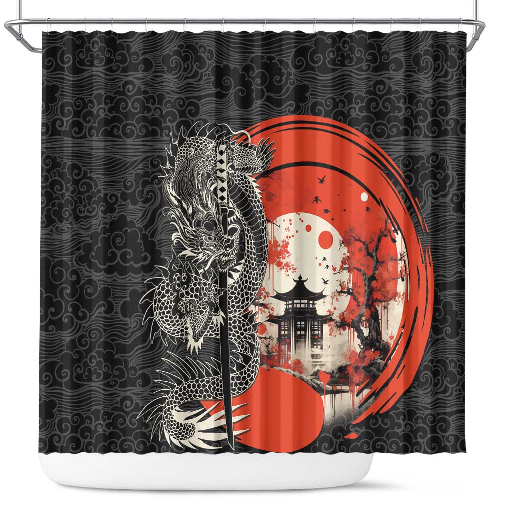 Japanese Dragon Katana Enso Shower Curtain Japan Pagoda Seamless Cloud - Wonder Print Shop