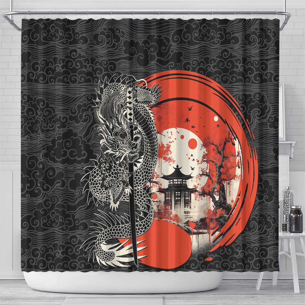 Japanese Dragon Katana Enso Shower Curtain Japan Pagoda Seamless Cloud - Wonder Print Shop